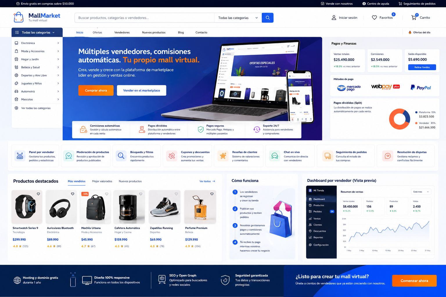 Marketplace Multi-Vendedor Profesional